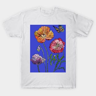 Pretty Red Poppy Blue Watercolour T-Shirt